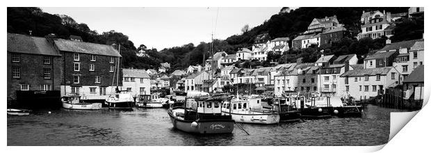 Smugglers Cove Polperro Fishing Harbour Black and White Print by Sonny Ryse