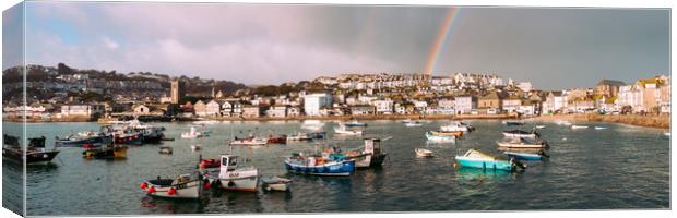 St Ives Fishing Boats and Harbour Rainbow cornwall Canvas Print by Sonny Ryse