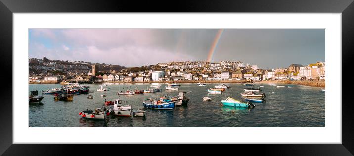 St Ives Fishing Boats and Harbour Rainbow cornwall Framed Mounted Print by Sonny Ryse