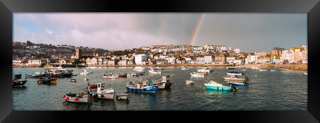 St Ives Fishing Boats and Harbour Rainbow cornwall Framed Print by Sonny Ryse