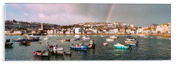 St Ives Fishing Boats and Harbour Rainbow cornwall Acrylic by Sonny Ryse