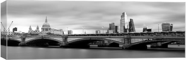Blackfriars Brige and St Pauls Cathedral London City Skyline Black and White Canvas Print by Sonny Ryse