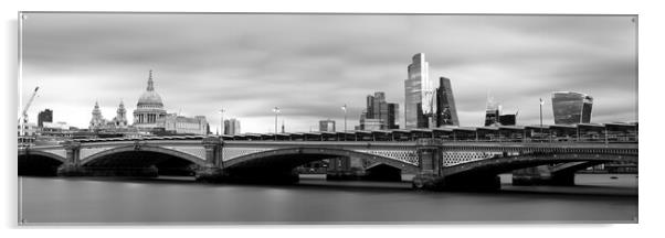 Blackfriars Brige and St Pauls Cathedral London City Skyline Black and White Acrylic by Sonny Ryse