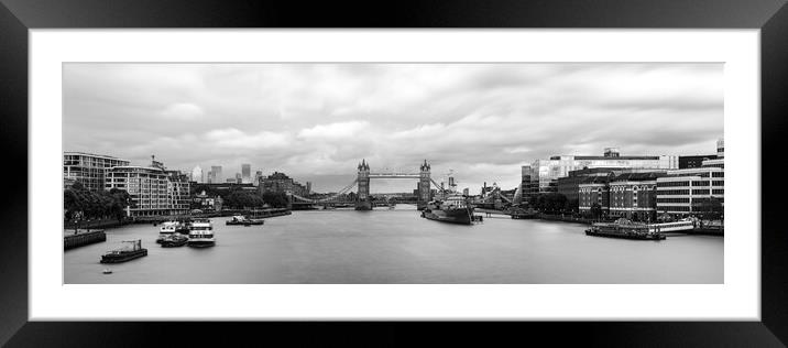 London Tower Bridge and the Thames River Black and white Framed Mounted Print by Sonny Ryse