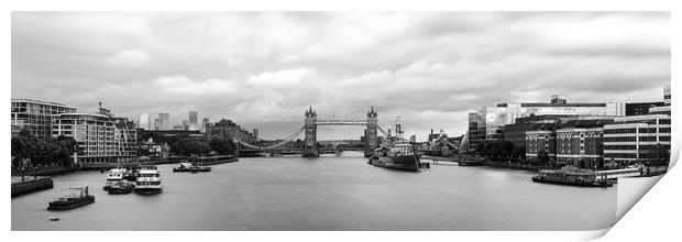 London Tower Bridge and the Thames River Black and white Print by Sonny Ryse