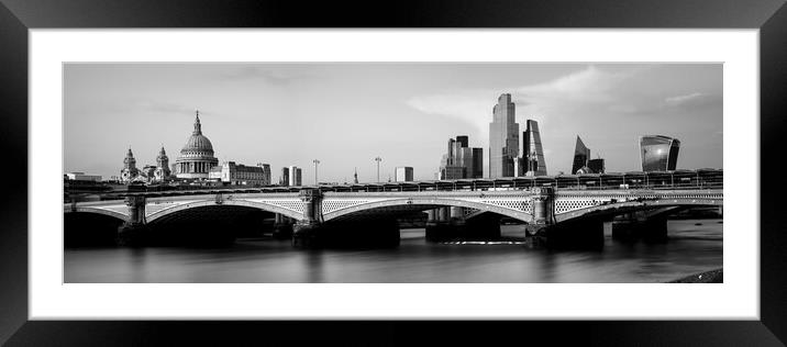 Blackfriars Bridge and the London City Skyline Black and White Framed Mounted Print by Sonny Ryse