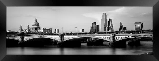 Blackfriars Bridge and the London City Skyline Black and White Framed Print by Sonny Ryse