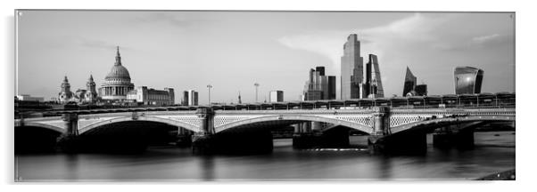 Blackfriars Bridge and the London City Skyline Black and White Acrylic by Sonny Ryse