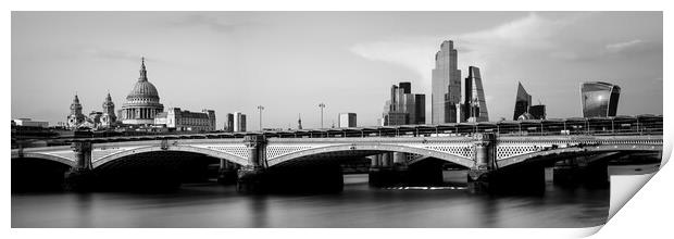 Blackfriars Bridge and the London City Skyline Black and White Print by Sonny Ryse