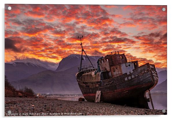 Corpach Wreck Sunrise Acrylic by Mark Pritchard