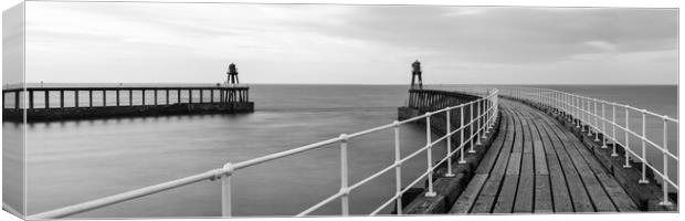 Whitby harbour Pier Black and white Yorkshire coast England.jpg Canvas Print by Sonny Ryse