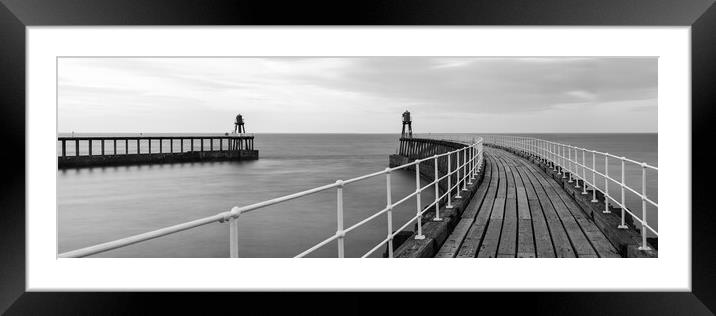 Whitby harbour Pier Black and white Yorkshire coast England.jpg Framed Mounted Print by Sonny Ryse