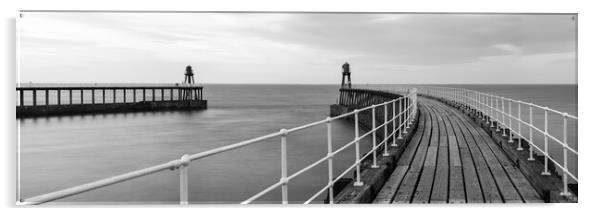 Whitby harbour Pier Black and white Yorkshire coast England.jpg Acrylic by Sonny Ryse