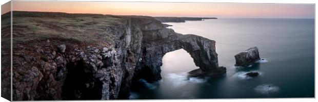Green Bridge of Wales Sunrise Stack Rocks Pembrokeshire Coast and Cliffs Wales Canvas Print by Sonny Ryse