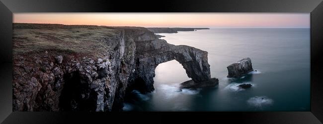 Green Bridge of Wales Sunrise Stack Rocks Pembrokeshire Coast and Cliffs Wales Framed Print by Sonny Ryse