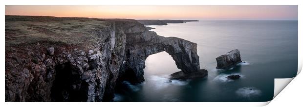Green Bridge of Wales Sunrise Stack Rocks Pembrokeshire Coast and Cliffs Wales Print by Sonny Ryse