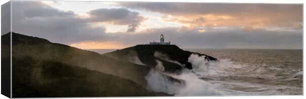 Strumble Head Lighthouse Storm waves Pembrokeshire Coast Wales Canvas Print by Sonny Ryse