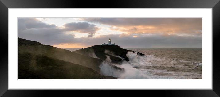 Strumble Head Lighthouse Storm waves Pembrokeshire Coast Wales Framed Mounted Print by Sonny Ryse