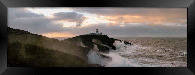 Strumble Head Lighthouse Storm waves Pembrokeshire Coast Wales Framed Print by Sonny Ryse