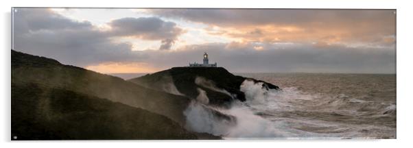 Strumble Head Lighthouse Storm waves Pembrokeshire Coast Wales Acrylic by Sonny Ryse