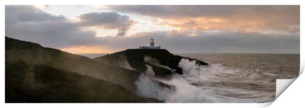 Strumble Head Lighthouse Storm waves Pembrokeshire Coast Wales Print by Sonny Ryse