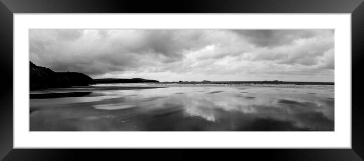 Whitesands bay beach pembrokeshire coast wales black and white Framed Mounted Print by Sonny Ryse