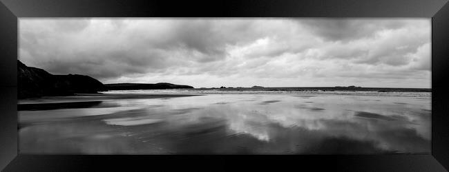 Whitesands bay beach pembrokeshire coast wales black and white Framed Print by Sonny Ryse