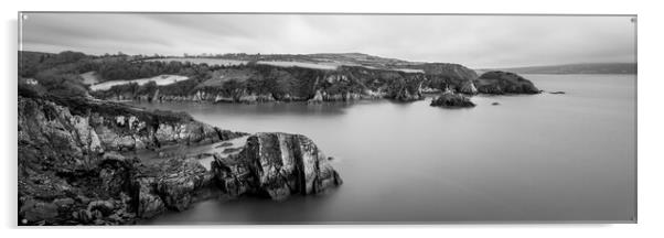 Fishguard Coast Pembrokeshire Wales Black and white Acrylic by Sonny Ryse