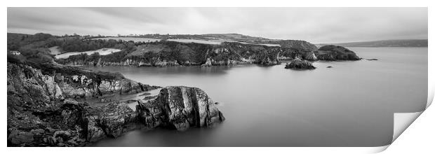 Fishguard Coast Pembrokeshire Wales Black and white Print by Sonny Ryse