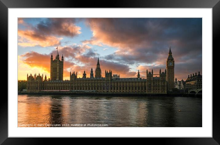 Houses of Parliament Sunset Framed Mounted Print by Gary Clarricoates