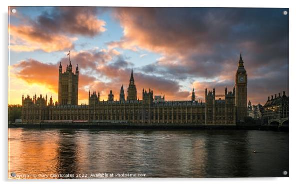 Houses of Parliament Sunset Acrylic by Gary Clarricoates