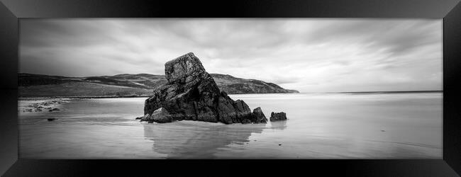 Garry beach Sea Stack North Tolsta Isle of Lewis Outer Hebrides black and white Framed Print by Sonny Ryse