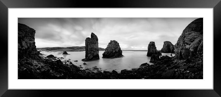 Garry beach Sea Stacks black and white North Tolsta Isle of Lewis Outer Hebrides Framed Mounted Print by Sonny Ryse