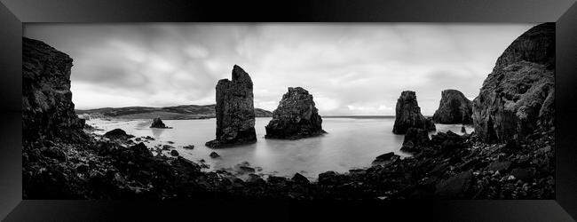 Garry beach Sea Stacks black and white North Tolsta Isle of Lewis Outer Hebrides Framed Print by Sonny Ryse