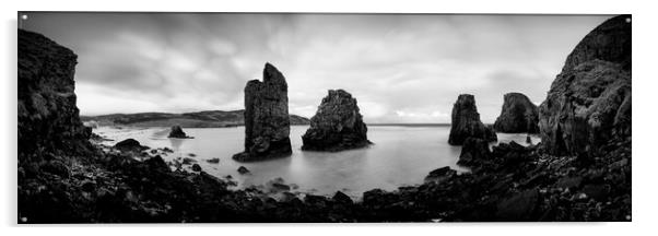 Garry beach Sea Stacks black and white North Tolsta Isle of Lewis Outer Hebrides Acrylic by Sonny Ryse