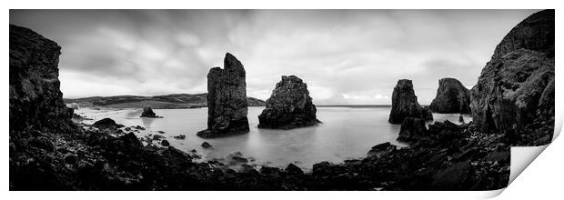 Garry beach Sea Stacks black and white North Tolsta Isle of Lewis Outer Hebrides Print by Sonny Ryse