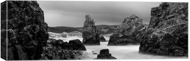 Garry beach Sea Stacks black and white North Tolsta Isle of Lewis Outer Hebrides 2 Canvas Print by Sonny Ryse