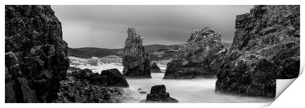 Garry beach Sea Stacks black and white North Tolsta Isle of Lewis Outer Hebrides 2 Print by Sonny Ryse
