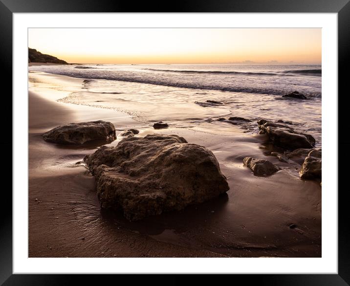 Sunrise on Oura Beach shoreline Framed Mounted Print by Tony Twyman