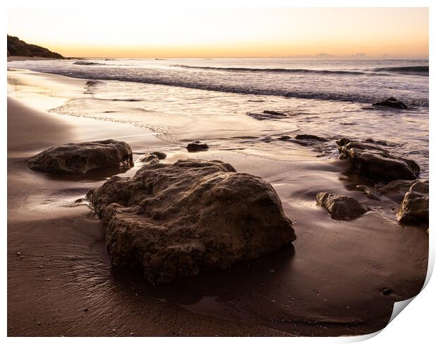 Sunrise on Oura Beach shoreline Print by Tony Twyman
