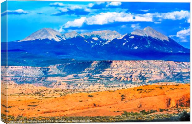 La Sal Mountains Rock Canyon Arches National Park Moab Utah  Canvas Print by William Perry