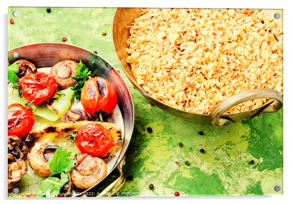 Grilled colorful vegetables with jasmine rice Acrylic by Mykola Lunov Mykola