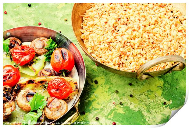 Grilled colorful vegetables with jasmine rice Print by Mykola Lunov Mykola