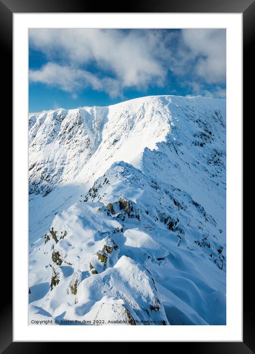 Striding Edge, in winter, Helvellyn Framed Mounted Print by Justin Foulkes