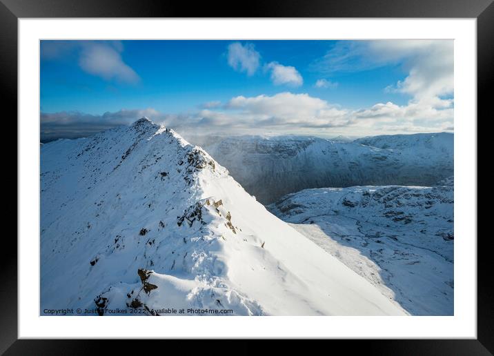 Striding Edge in winter, Helvellyn, Lake District Framed Mounted Print by Justin Foulkes