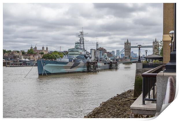 HMS Belfast from the Queens Walk Print by Jason Wells