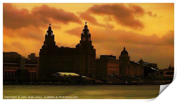 Liverpool Waterfront Skyline at night Print by John Wain