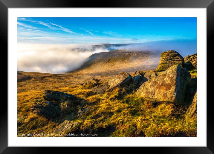 Kinder Scout, autumn mists Framed Mounted Print by geoff shoults