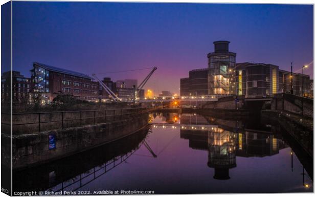 Misty Reflections Royal Armouries - Leeds Canvas Print by Richard Perks