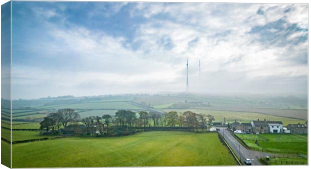 Mist on Emley Moor Mast Canvas Print by Apollo Aerial Photography